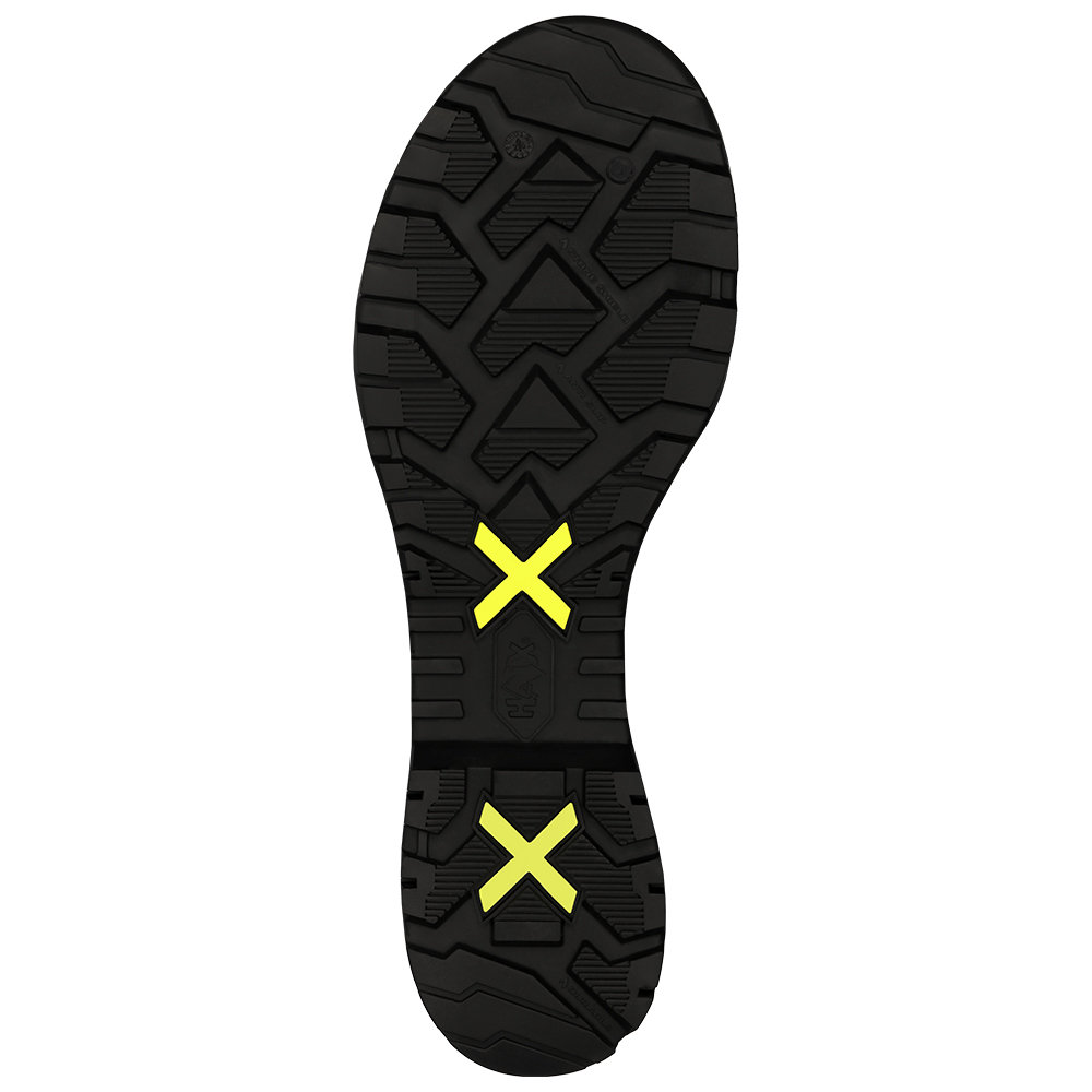 Gummisohle, Stiefel-Außenseite?, Schnürstiefel?, Stiefelprofil, Gelber X-Akzent