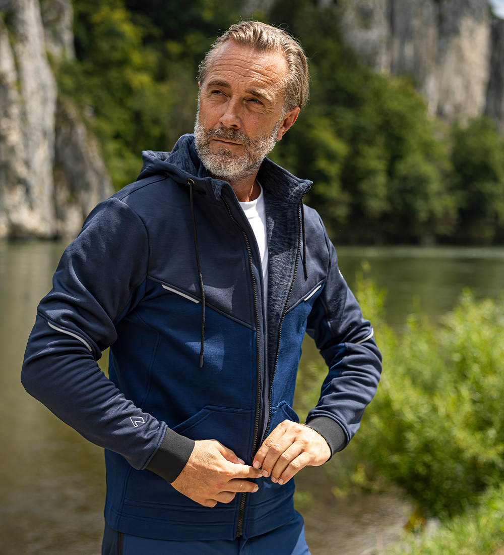 herrenjacke, zipjacke, blau, hoodie, reissverschluss